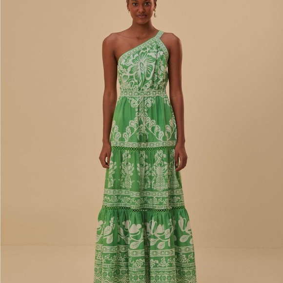 farm rio green one shoulder dress Green Fresh Garden Lenzing™ Ecovero™ Euroflax™ Maxi Dress – FARM Rio main image 0